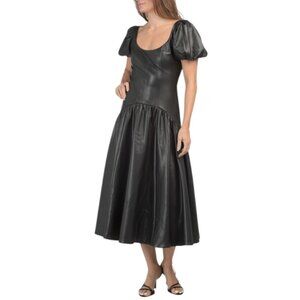 HUTCH Faux Leather Puff Sleeve Midi Dress
